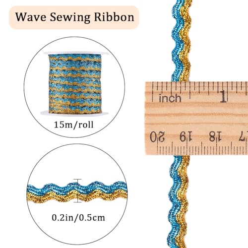 GORGECRAFT 15m x 5mm RIC Rac Trim Two-Color Sparkle Wave Ribbon Bending Fringe Trim Metallic Braid Lace Wavy Woven Webbing Fabric for DIY Crafts Jewellery Making Gift Wrapping - Image 2