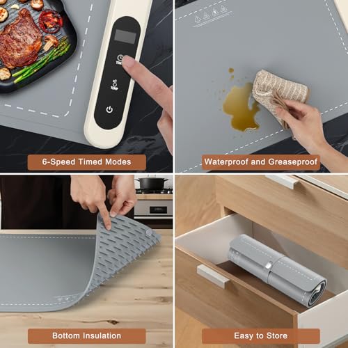 Image of FYY Warming Mat for Food - Rapid and Full Surface Heating, 6 Temp Settings, 6H Timer, Rollable Portable Food Warming Mat, Ideal for Gatherings, Parties, Keep Meal Warm (X Large Size, Gray)
