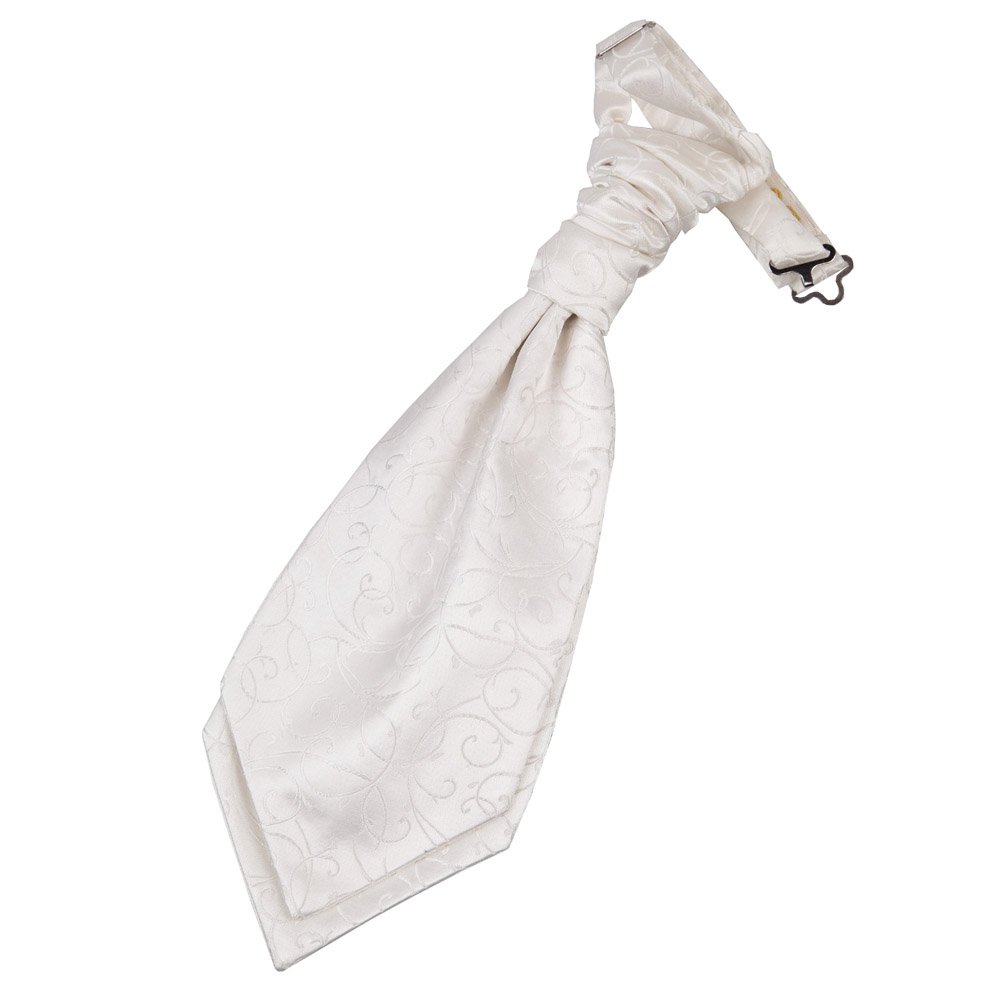 DQT Boys Swirl Floral Pre-Tied Scrunchie Cravat - Wedding Pageboy Formal - Ivory