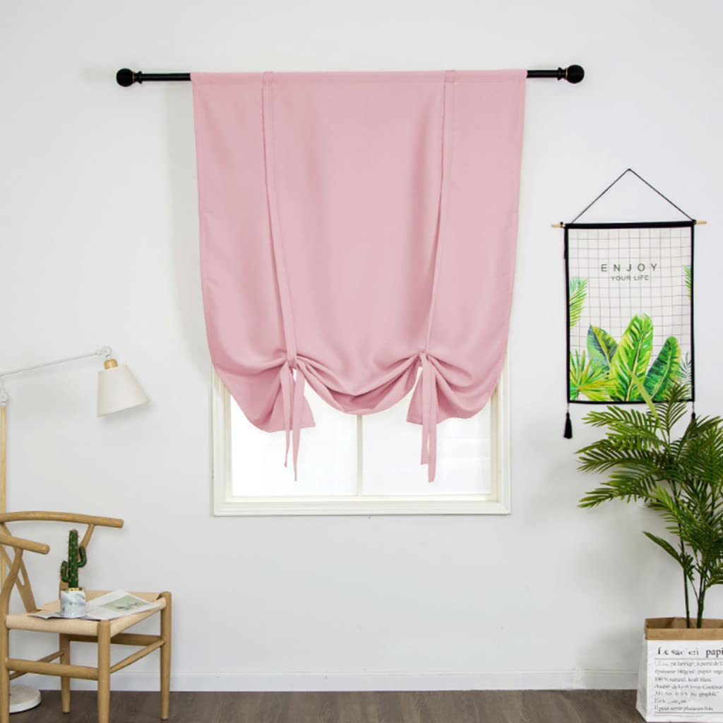 SIMPVALE Roman Blackout Short Curtains with Tie Up Thermal Insulated Blackout Curtain, with Rod Pocket Blind for Bedroom Living Room Kitchen (Pink, 80 x 140 cm)