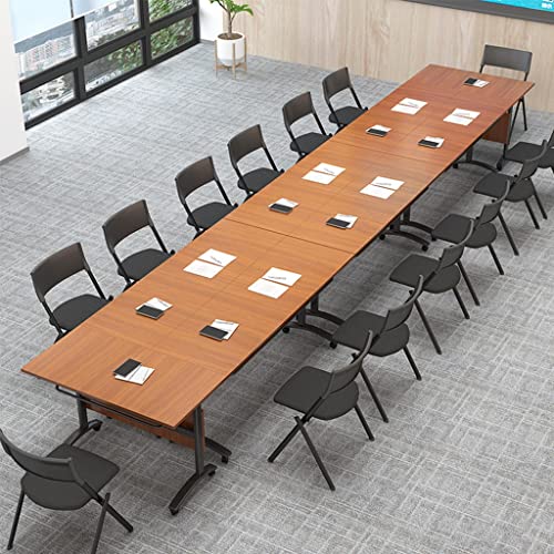 Guinjo Flip Top Mobile Training Table, Foldable Rectangular Seminar Training Table With Modesty And Lockable Wheels, Boardroom Desk (Color : Brown, Size : 140 * 40 * 74Cm) #TOP1