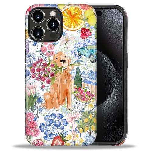 Goodsprout for iPhone 16 Pro Case,Hybrid 2-Layer Hard Shell + Silicone Protective Case -Resistant Shockproof- Ally's Dog's Cute College Summer Flower Collage