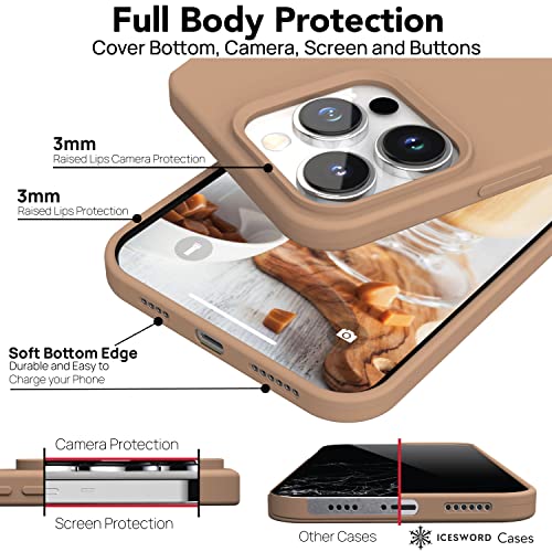 Icesword Iphone 14 Pro Case Milk Tea (2022), Liquid Silicone Case Phone Cover Slim Protective, Soft Anti-Scratch Microfiber Lining, Light Brown Beige Warm Tan [Shockproof] 6.1Inch 14Pro - Milk Tea #TOP6
