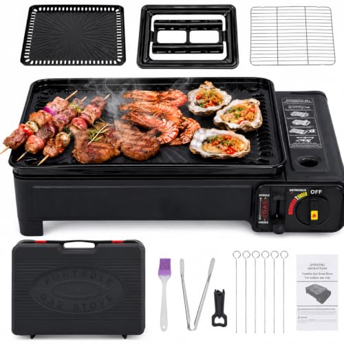 QUINZO 2in1 Gasgrill & Campingkocher mit Piezo-Zündung & Fettauffangschale