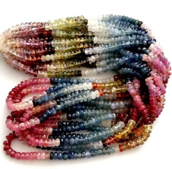 Saphir multicolore en perles facettées de 3mm pour fabriquer un collier d'été artisanal
