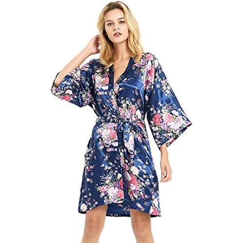 Women's Satin Robes Floral Bridesmaid Robes Short Silky Kimonos Sleepwear