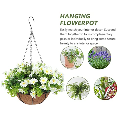 Eringogo Deck Decorations Outdoor Artificial Flowers With Hanging Basket, Fake Rose/Daisy Flowers In Lining Hanging Planter, Faux Plants Hanging Flowers Basket Decor For Indoor, Outdoor #TOP2