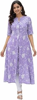 Zivana Fashion Women’s Cotton A-Line Kurti - Floral Printed Calf Length Kurta - 3/4 Sleeve Casual Ethnic Wear Price In India
