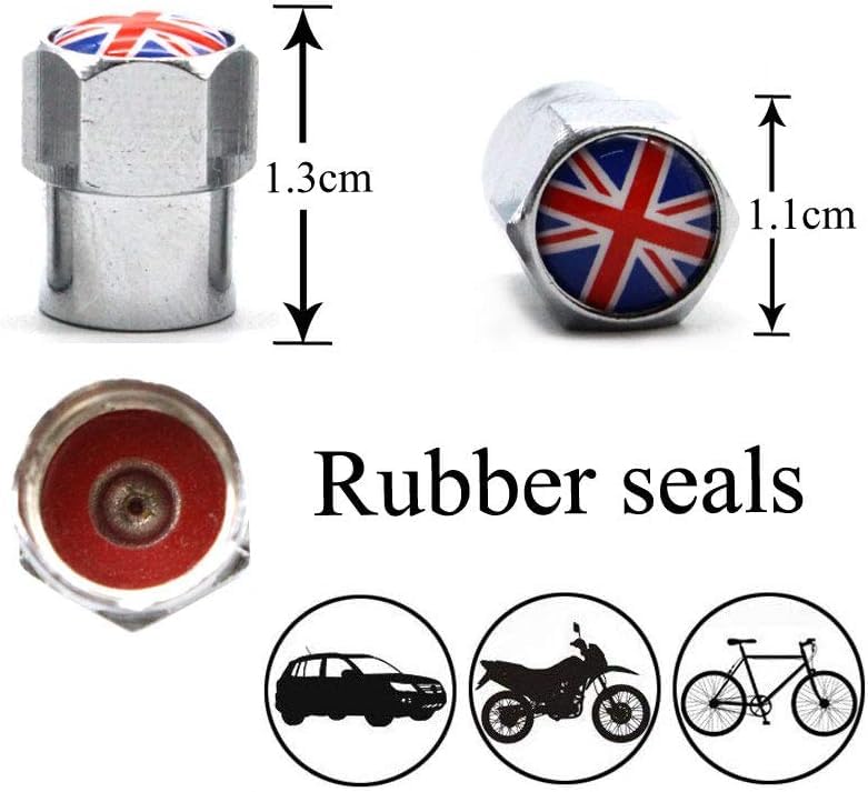4-Pack British Flag Tire Valve Caps - Silver Aluminum Alloy & Copper Car Accessories - View #4