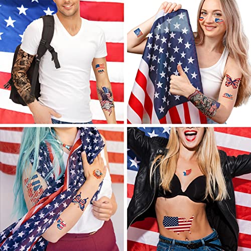Aresvns Independence Day Temporary Tattoo,Usa Flag Sleeve Tattoo,Red White And Blue Party Supplies, 4Th Of July, Memorial Day, Labor Day Decorations Tattoos Patriotic Tattoos #TOP3