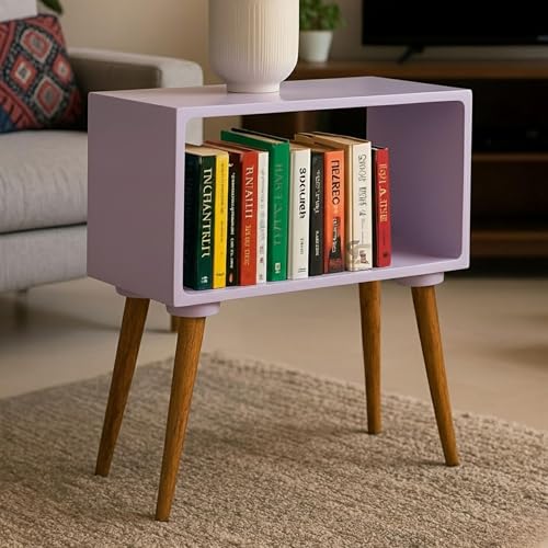 Image of SS Wood Nation Vintage Bookcase Nightstand, Coffee Table, End Table, Bedside Table for Compact Areas, Magazine Stand with Storage, and Living Room /Bedroom (Modern, Purple)