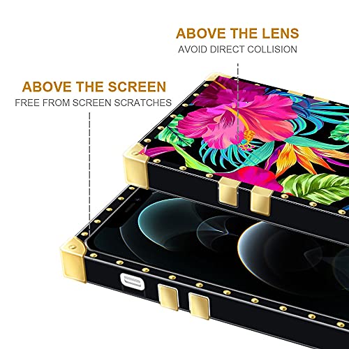 Compatible With Iphone 13 Pro Max Case,Safflower Banana Leaf Iphone 13 Pro Max Cases For Girls Women,Square Retro Metal Corner Decoration Soft Tpu Shockproof Cover Case Iphone 13 Pro Max 6.7-Inch #TOP2