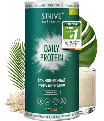 DAILY PROTEIN 100% BIO Vegan | Natur | Effektiv & Frei von Zusätzen | 84% Proteingehalt mit optimalem Aminosäureprofil | 600g pflanzliches Bio Eiweiß Pulver aus Erbse Soja Reis, DE-ÖKO-039