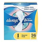 Always Infinity Feminine Pads for Women, Size 1 Regular Absorbency, with Wings, with Flexfoam, Unscented, 36 Count