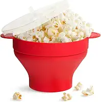 Pipoqueira de Silicone para Micro-ondas com Tampa - Bowl Dobrável Livre de BPA para Pipoca Saudável sem Óleo (20cm de Diâmetro)
