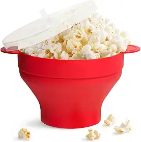 Pipoqueira de Silicone para Micro-ondas com Tampa - Bowl Dobrável Livre de BPA para Pipoca Saudável sem Óleo (20cm de Diâmetro)