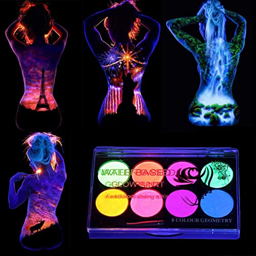 Ccbeauty Uv Glow In The Dark Face Body Paint,8 Neon Colors Black Light Glow Makeup Water Activated With 10 Painting Brushes Non-Toxic Washable For Kids Adult, Halloween Costume Masquerades Club Makeup #TOP6