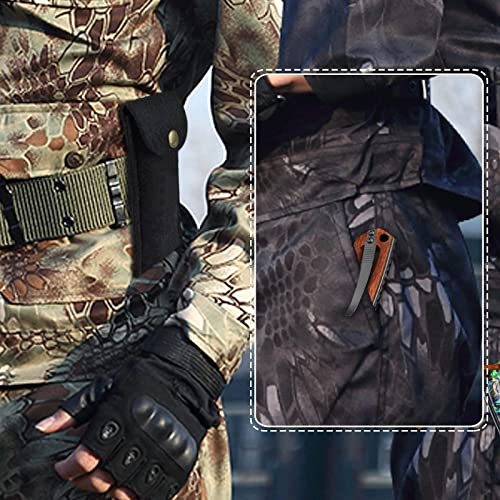 Aubey Damascus Folding Pocket Knife Handmade With Clip For Men, Damascus Hunting Knife Edc Knife With Liner Lock For Outdoor Survival Camping Collection, Wooden Handle #TOP7