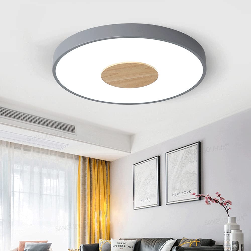 Lampa sufitowa do sypialni Okrągłe LED Nowoczesne płaskie oświetlenie sufitowe Kreatywne zielone lampy do składania Drewniana oprawa do montażu podtynkowego do sypialni Salonik
