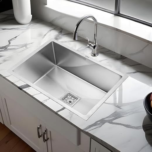 LIPKA Handmade Exclusive Single Bowl Kitchen Sink - 24x18x10 inches | Premium Stainless Steel Sink with Brushed Matte Fini...