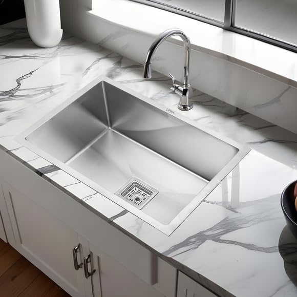 LIPKA Handmade Exclusive Single Bowl Kitchen Sink - 24x18x10 inches | Premium Stainless Steel Sink with Brushed Matte Fini...