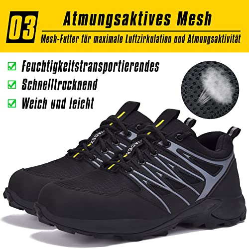Foto von SUADEX Arbeitsschuhe Herren Sicherheitsschuhe Herren Stahlkappenschuhe Leicht Atmungsaktiv Sneaker mit Stahlkappe Unisex Schwarz 42EU