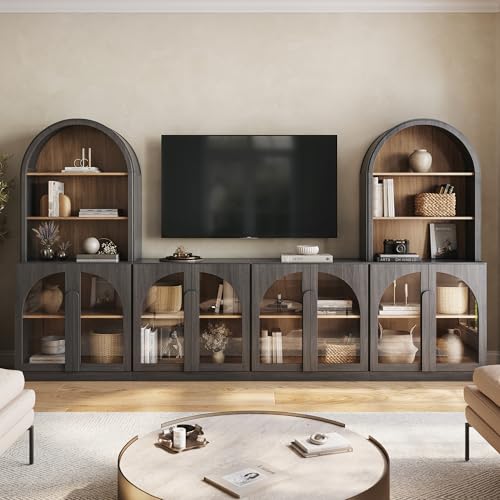 Image of BELLEZE Bijou 126 inch Wall Unit 6-Piece Modular TV Stand - Ebony