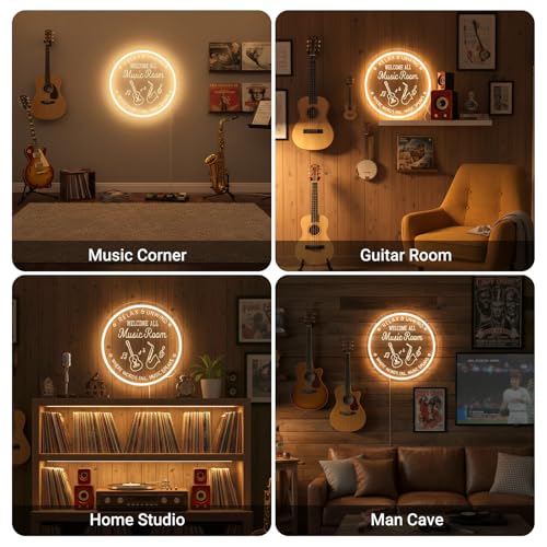 Image of Live Music Neon Sign for Music Studio, Guitar LED Light Up Signs for Wall Decor, 3D Art Dimmable Neon Light USB for Bedroom Game Room Man Cave Party Aesthetics Decor, 12x12 Inch