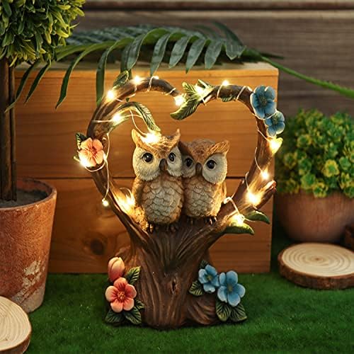 Ascebrk Solar Owl Figurines for Garden Resin Owl Garden Statue Figurine with Solar Light, Outdoor Garden Sculptures Solor Outdoor Statue Decor for Lawn Decor Solar Night Light Ornament
