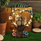 Ascebrk Solar Owl Figurines for Garden Resin Owl Garden Statue Figurine with Solar Light, Outdoor Ga