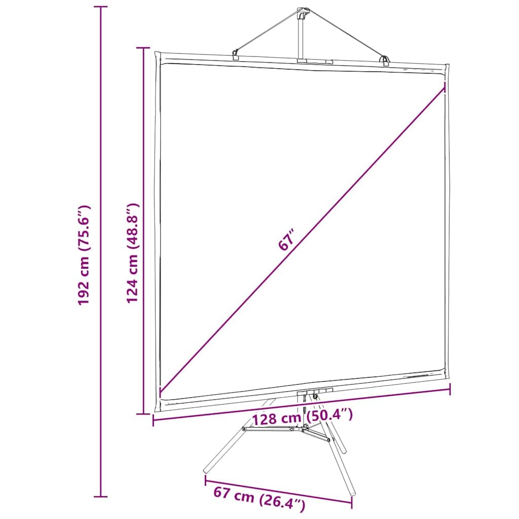 Écran de projection avec trépied 67 pouces 1:1 en polyester blanc mat pliable portable pour home cinéma bureau présentation jardin sur pied avec cadre en fer solide et montage facile