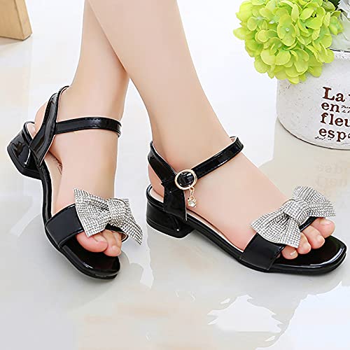 Girls' Sandals Toddler Princess Sandals Beach Shiny Crystal Non-slip Shoes Baby Girls Kids Girl's shoes (Black, 1.5 Big Kids)2