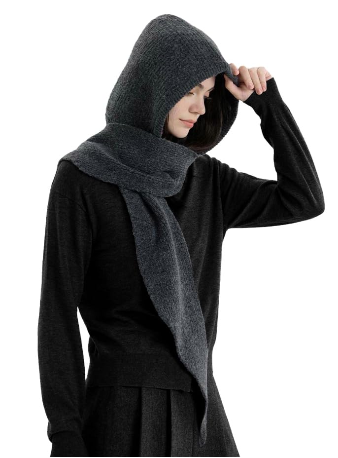 Halemet Women Knit 2-in-1 Hat and Scarf Winter Hat Scarf for Women Warm Shawl Wrap with Hood Balaclava Cap Poncho Neck Warmer