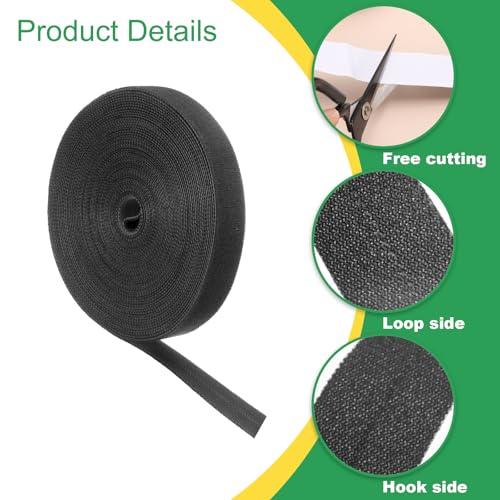 Image of uxcell 0.8inch x 33ft Hook and Loop Roll Straps, Multi-Purpose Hook and Loop Tape with Adhesive, Cable Ties Organize Strap Fastener Roll for Home Office, Black
