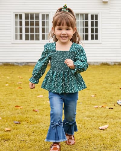 Image of Kucnuzki Toddler Kids Girl Clothes Long Sleeve Shirt Tops Baggy Jeans Cute Pants Set Baby Girl Outfit 2 Piece Clothing