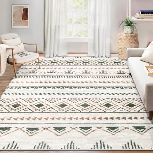 Image of Area Rug Living Room Rugs 5x7 - Large Soft Boho Geometric Rugs, Non-Slip Foldable Washable Area Rug Non Shedding Morden Indoor Floor Carpet for Living Bedroom Office Dining Room(Brown Green,5'x7')