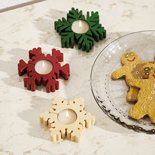 BOOWAN NICOLE Christmas Snowflake Tealight Candle Holder Mold, Silicone Candlestick Concrete Jesmonite Mould DIY Holiday Gift (SH0937-2)