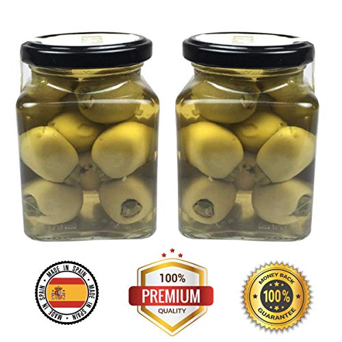 Two Pack Spanish Stuffed Olives With Capers 10.58oz | Gourmet Stuffed Olives Imported | Premium Class 80/100 Spanish Olives | Olives Pitted