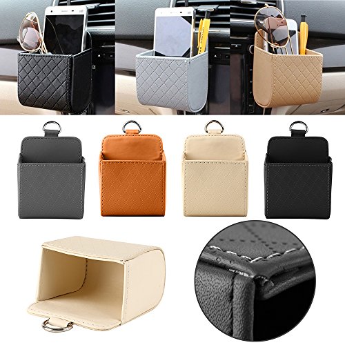 CALAP STORE - PU Leather Car Outlet Air Vent Trash Box Auto Mobile Phone Holder Bag Pouch Organizer Hanging Box for Car Supplies Car Styling ( Black )