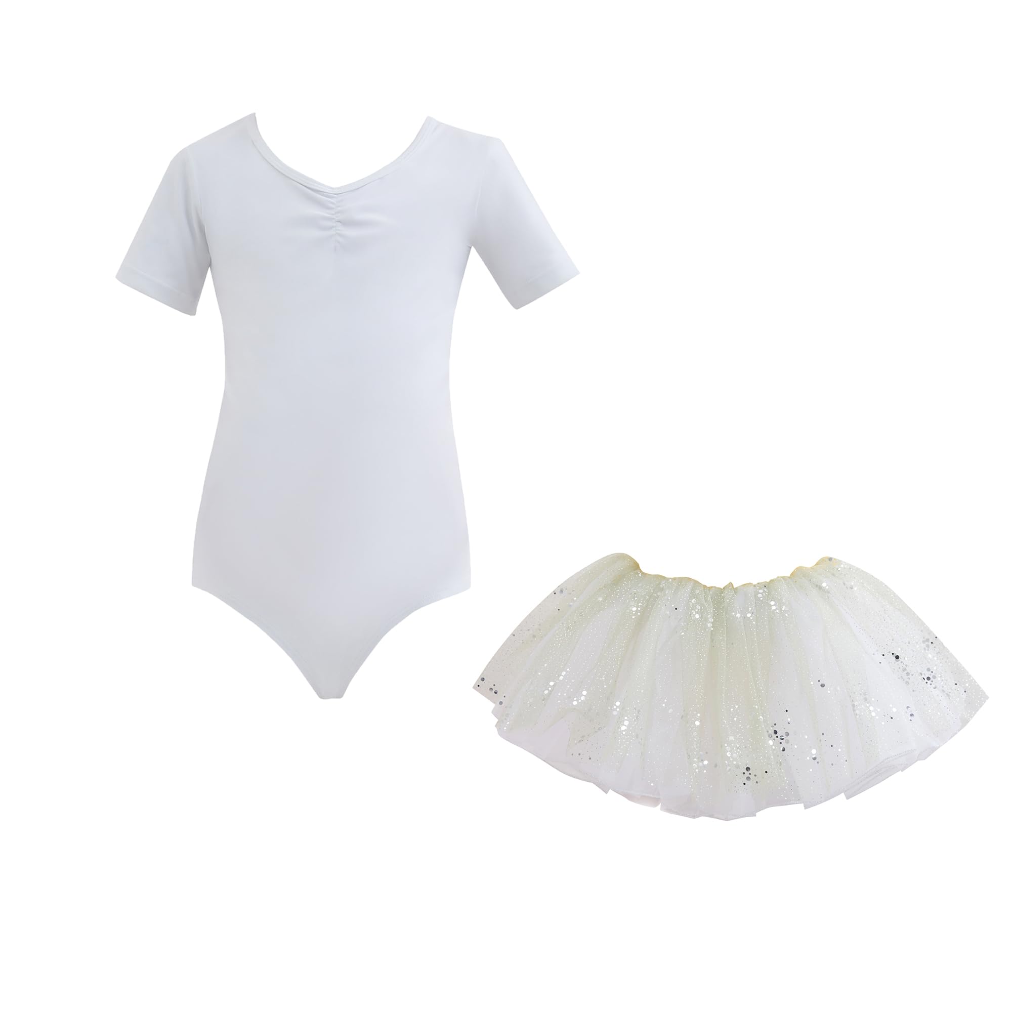 Ragazza Vestiti da Balletto Body Danza Tutu Body Balletto Leotard Morbido Cotone Manica Corta Ginnastica Leotards con Rimovibile Gonna Tutu per Ballo