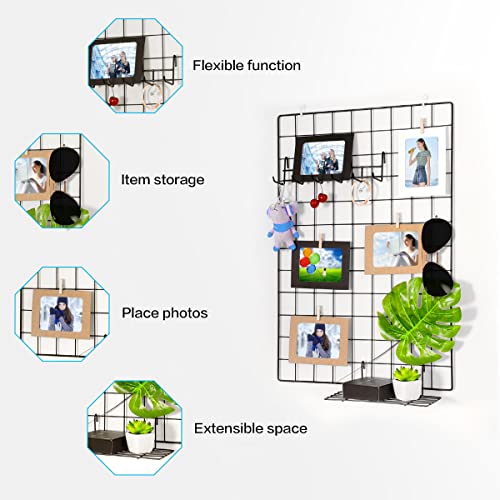 Wall Photo Grid Shelf, Wall Hanging Ins Art Display Grid Panel For Decor & Storage, Metal Wire Notice Boards & Memo Board, Mesh Tool Organiser, Wall Photo Frame 2 Pcs (Black, 25.6 X 17.7 Inches) #TOP1