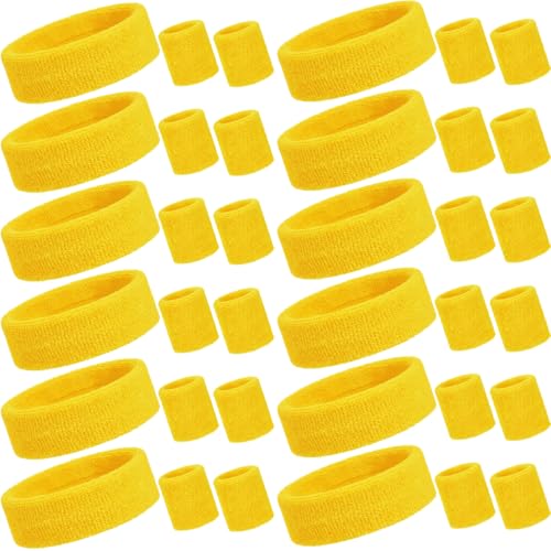 Image of Bememo 36 Pcs Neon Sweatbands Set Soccer Party Favors Cotton Headbands Wristband Sweat Bands Soccer Mom Essentials for Football Fans Sporting Events 80 90s Glow Party