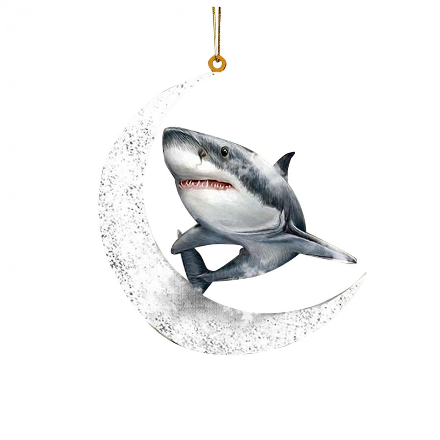 Pendentif de Noël pour sapin lune et requin déco de 8,5 cm