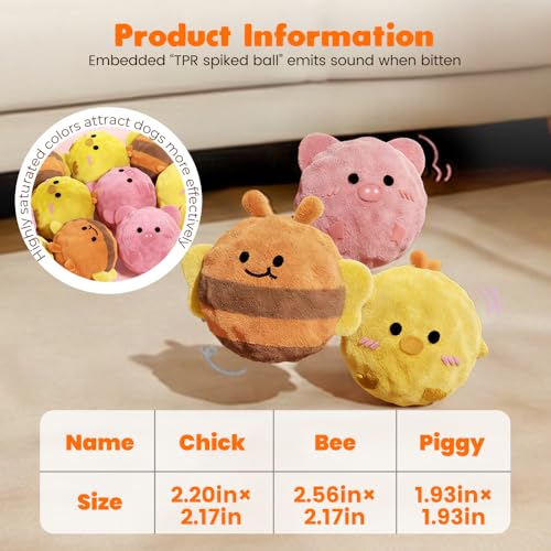 Plush Spiky Ball Dog Toy, 2026 New Interactive Dog Toys, Jumping Squeaky Chew Toy Ball with Soft Durable Fabric for Small Medium Large Dogs Puppy Teething Toys (Yellow)