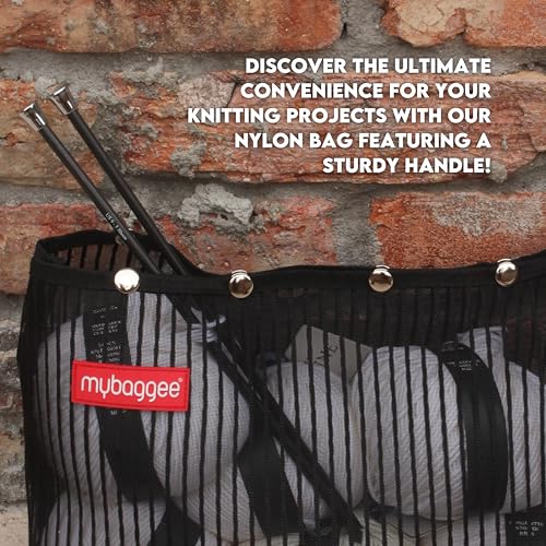 Image of Jumbo 7 Snaps Mesh Travel Knitting Bag with Snap Opening, Lightweight Nylon Storage Pouch for Yarns, Needles and Accessories (Black)