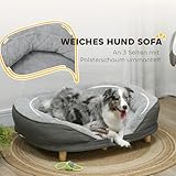 PawHut Hundesofa Hundecouch, Waschbarer Bezug, Haustiersofa mit Rückenlehne und Holzbeine, Katzensofa, Hundbett für mittelgroße Hunde unter 25 kg, 90cm x 78cm x 25cm, Grau