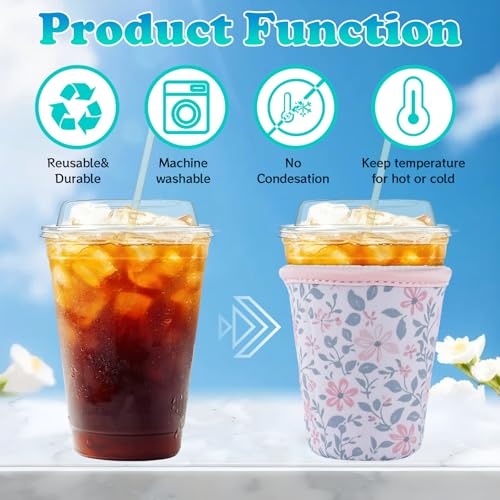 Image of 3 Packs Reusable Iced Coffee Sleeves - Flower Neoprene Cup Sleeve for Hot and Cold Drinks, Insulated Drink Sleeve for 16-32oz Soda Cans Beverages Water Bottles, Christmas Gift for Friends