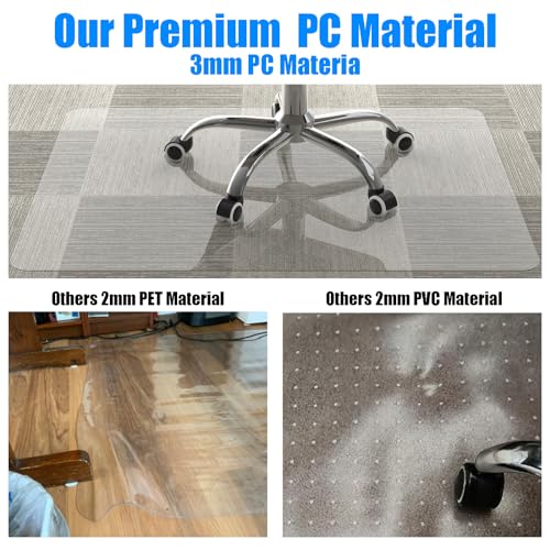 Image of Placoot 48 inch x 36 inch Office Chair Mat for Carpeted Floors, 10 pounds Heavy Duty Crystal Clear Desk Chair Mat, Can be Used on Carpet or Hard Floor