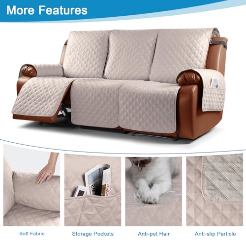 Image of TAOCOCO Recliner Couch Covers,3 Seater Recliner Covers,Waterproof Recliner Covers,Non Slip Recliner Sofa Covers,Reclining Chair Covers for Pets,Recliner Protector with Pockets(Beige,More Pink)