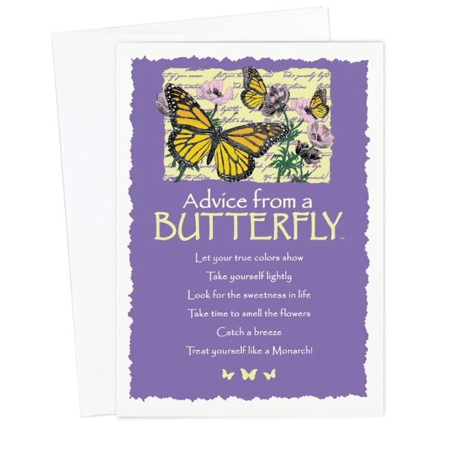 Your True Nature Advice from a Butterfly 6 Greeting Cards, Sustainable Blank Inside Uplifting Motivational Card Set for All Occasions (GCADVBTR6-BLANK